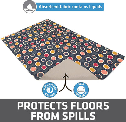 Drymate Pet Bowl Placemat, Dog & Cat Food Feeding Mat - Absorbent Fabric, Waterproof Backing, Slip-Resistant - Machine Washable/Durable (USA Made) (12” x 20”) (Indigo)