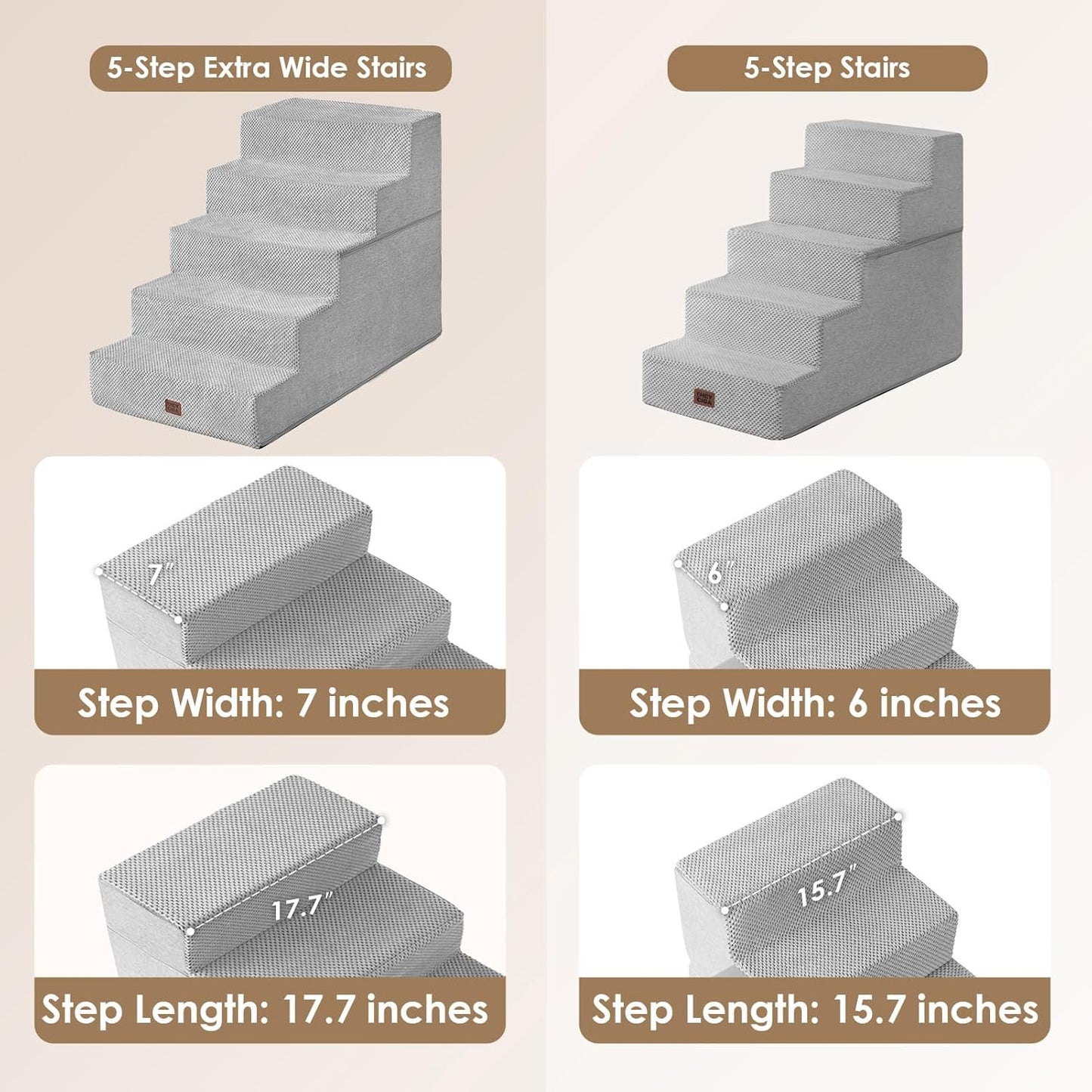 EHEYCIGA Dog Stairs for High Bed 22.5" H, 5-Step Dog Steps for Bed, Pet Steps for Small Dogs and Cats, Non-Slip Balanced Pet Ramp Indoor, Grey