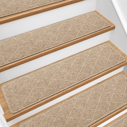 Stair Treads for Wooden Steps 15 PCS - 8’’ x 30’’, Non Slip Stair Runner, Machine Washable Stair Rugs Strips for Kids Pets and Elderly, Indoor Carpet for Stairs (Grey)
