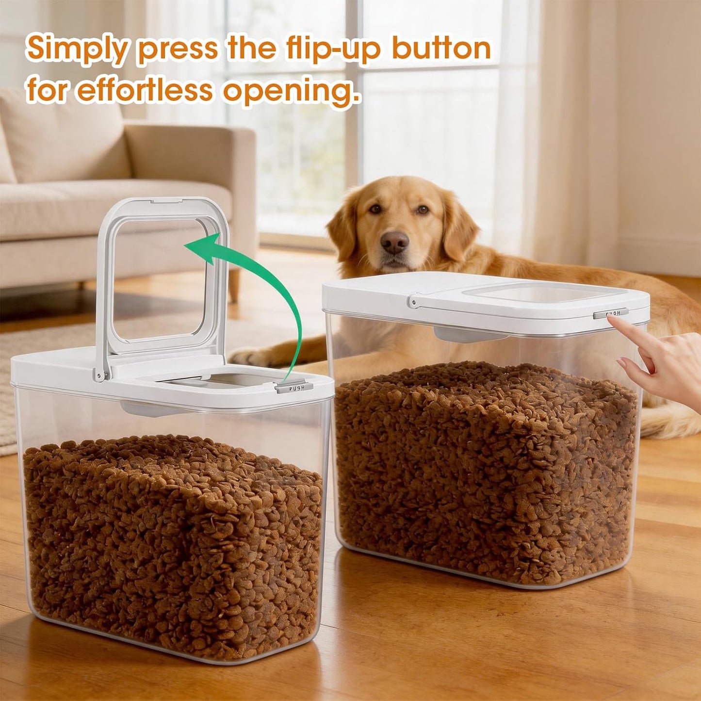 TBMax Dog Cat Food Storage Container 6-8 Lbs with Easy-Carrying Handles, Stackable Pet Food Dog Treat Container with Pop Up Lids, Airtight Food Storage Bin for Kitchen Organization