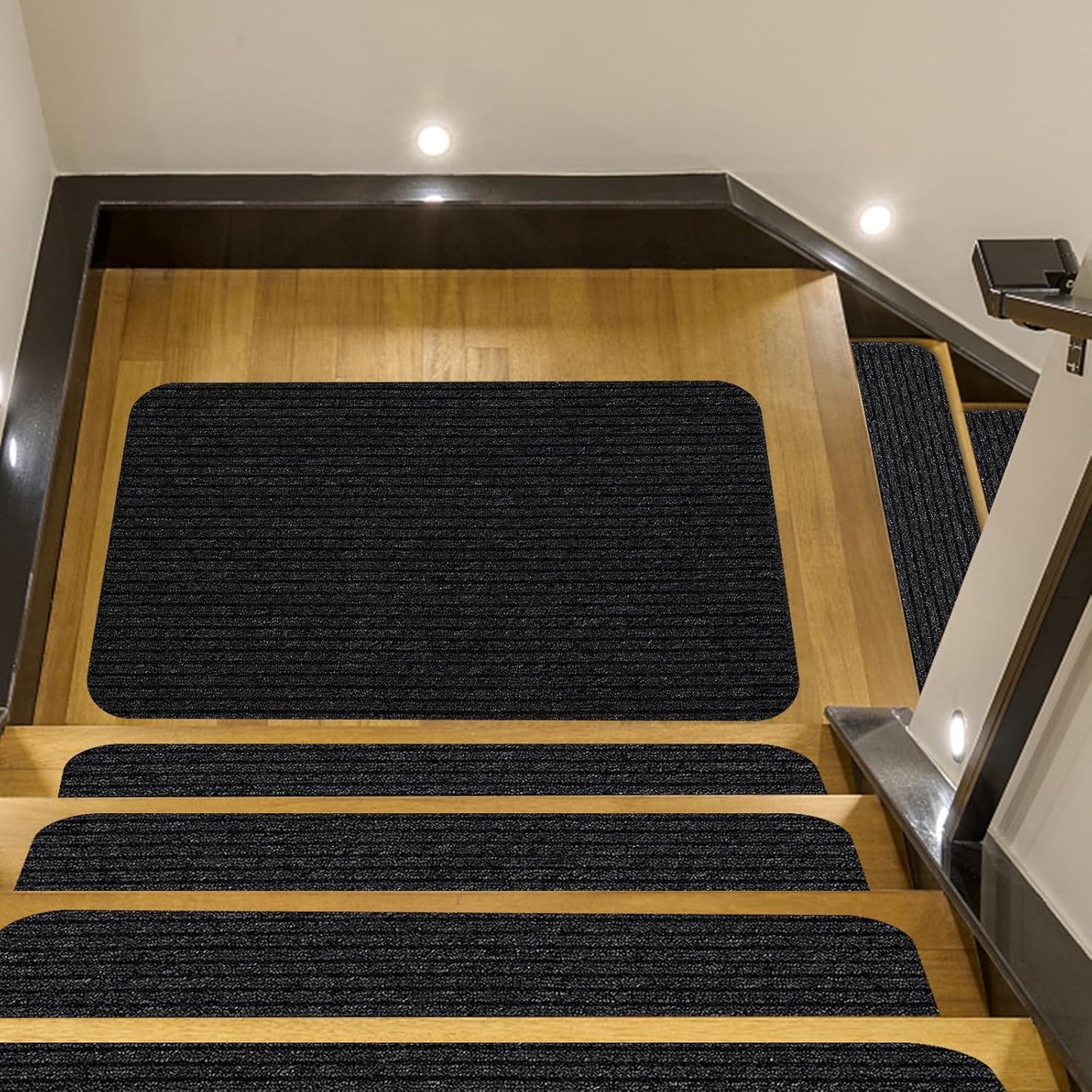 Stair Treads for Wooden Steps Carpet, Non-Slip Stair Runner Indoor Outdoor Stair Tread Mats Covers Pads, 19" x 31"Matching Landing Step Runner for Elders, Kids and Dogs (19" x 31", Black)