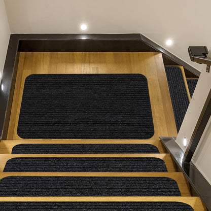 Stair Treads for Wooden Steps Carpet, Non-Slip Stair Runner Indoor Outdoor Stair Tread Mats Covers Pads, 19" x 31"Matching Landing Step Runner for Elders, Kids and Dogs (19" x 31", Black)