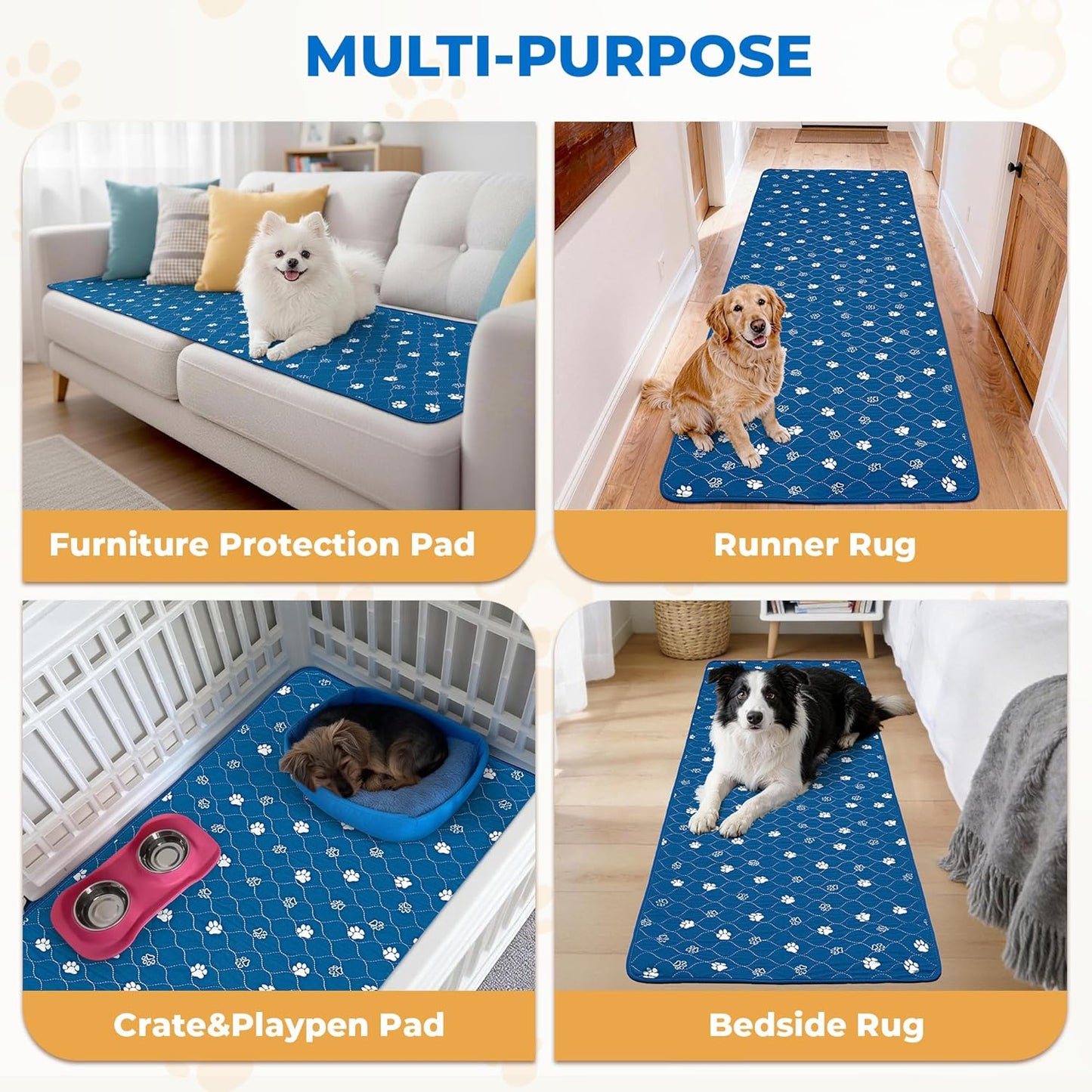 Fostanfly Washable Pee Pads for Dogs, 2 Pack Large 36"x41" Ultra-Absorbent and Leak-Proof Non-Slip Reusable Potty Training Pads for Dogs, Cats, Puppy, Potty Training of Add 8 Lanyards