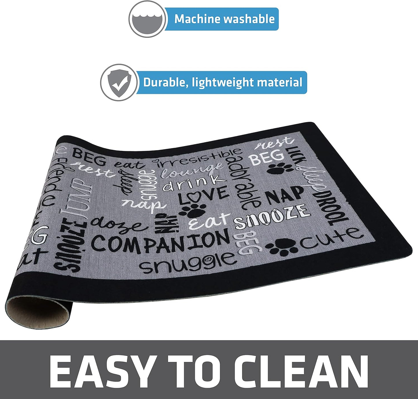 Drymate Pet Bowl Placemat, Dog & Cat Food Feeding Mat - Absorbent Fabric, Waterproof Backing, Slip-Resistant - Machine Washable/Durable (USA Made) (12” x 20”) (Indigo)
