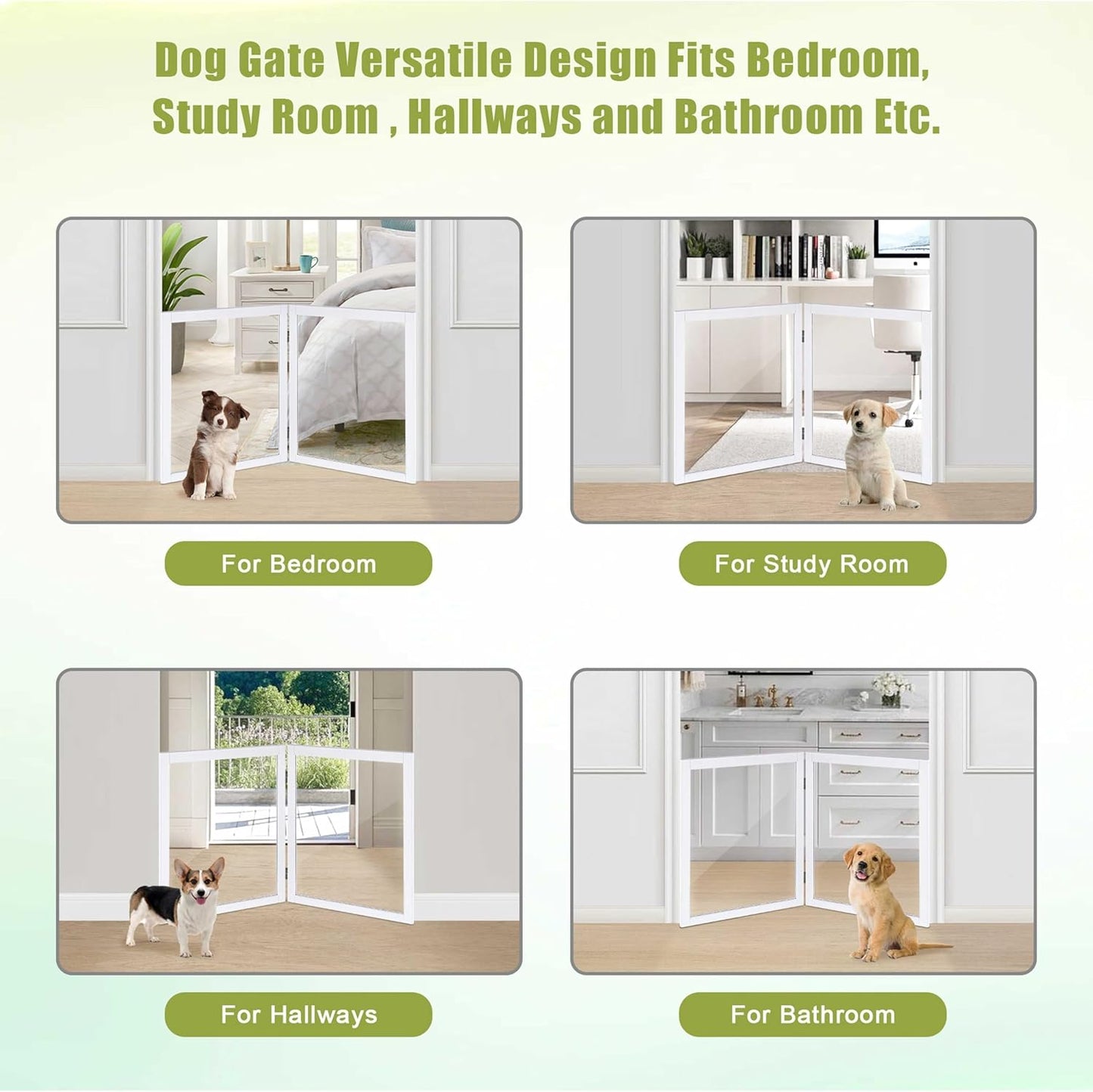 LZRS Clear Dog Gate for Indoor Use - Transparent Pet Fence with Solid Hardwood and Plastic Board, Stylish & Durable freestanding Pet Gate for Doorways, Stairs and Hallways-2 Panel Cherry