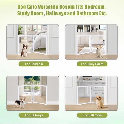 LZRS Clear Dog Gate for Indoor Use - Transparent Pet Fence with Solid Hardwood and Plastic Board, Stylish & Durable freestanding Pet Gate for Doorways, Stairs and Hallways-2 Panel Cherry