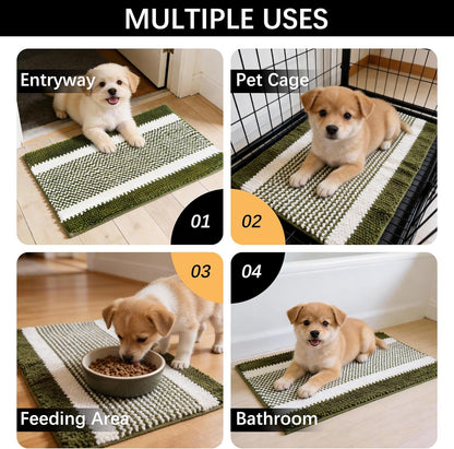 Dog Door Mat for Muddy Paws - Absorbent Quick-Dry Non-Slip Washable Chenille Pet Rug, Indoor Entryway Mat for Front Door & Crate (Brown, 24" L*16" W)