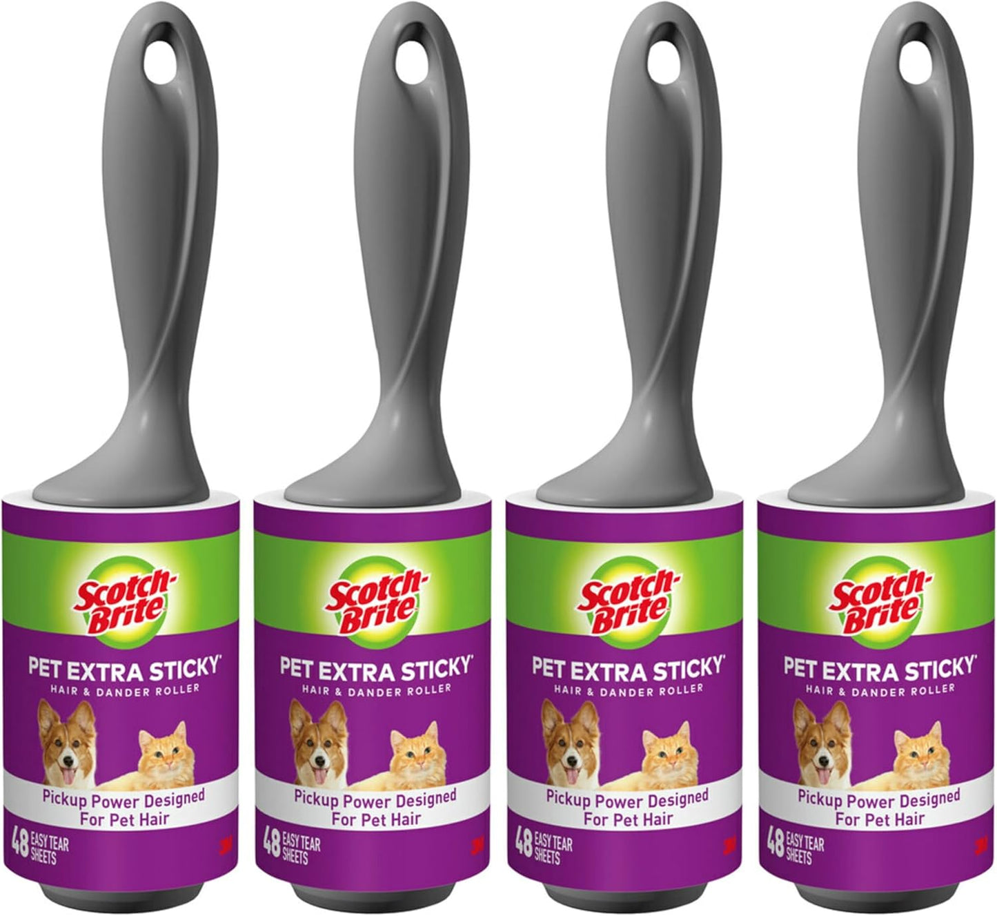 Scotch-Brite Pet Extra Sticky Lint Rollers 4 Rollers 48 Sheets Per Roller 192 Sheets Total