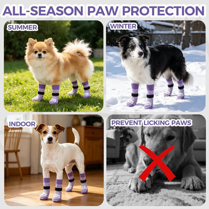 BINGPET Dog Socks to Prevent Licking Paws -Dog Shoes for Hot Pavement,Extra-Thick Grippy Dogs Sock for Hardwood Floors Anti-Slip,4Pcs All-Weather Boots Paw Protector for Small Medium Large Senior Dogs
