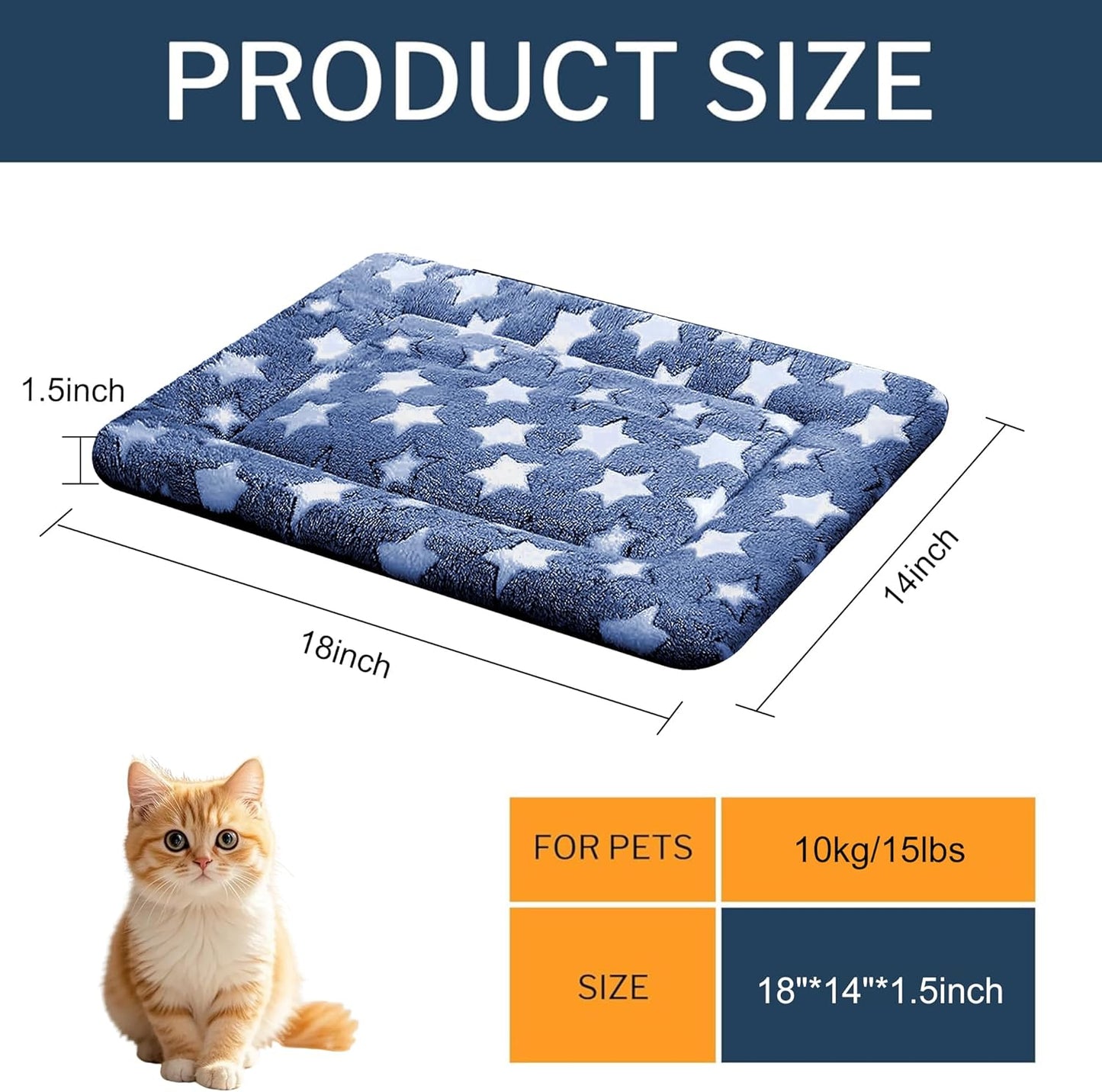 Dog Bed Mat, Reversible Crate Pad & Cute Dog Bed - Machine Washable Kennel Mat with Ultra Soft for Small Dogs (Cool/Warm), 24" x 18", Grey&Star