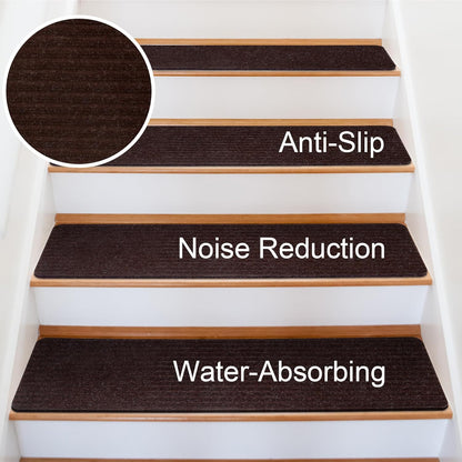 Extra Wide Non Slip Stair Treads for Wooden Steps – 15 Pack 9" x36'' Extra Wide Carpet Runners with Reusable Adhesive, Step Pads for Dogs, Kids, Seniors, Machine Washable – Geige