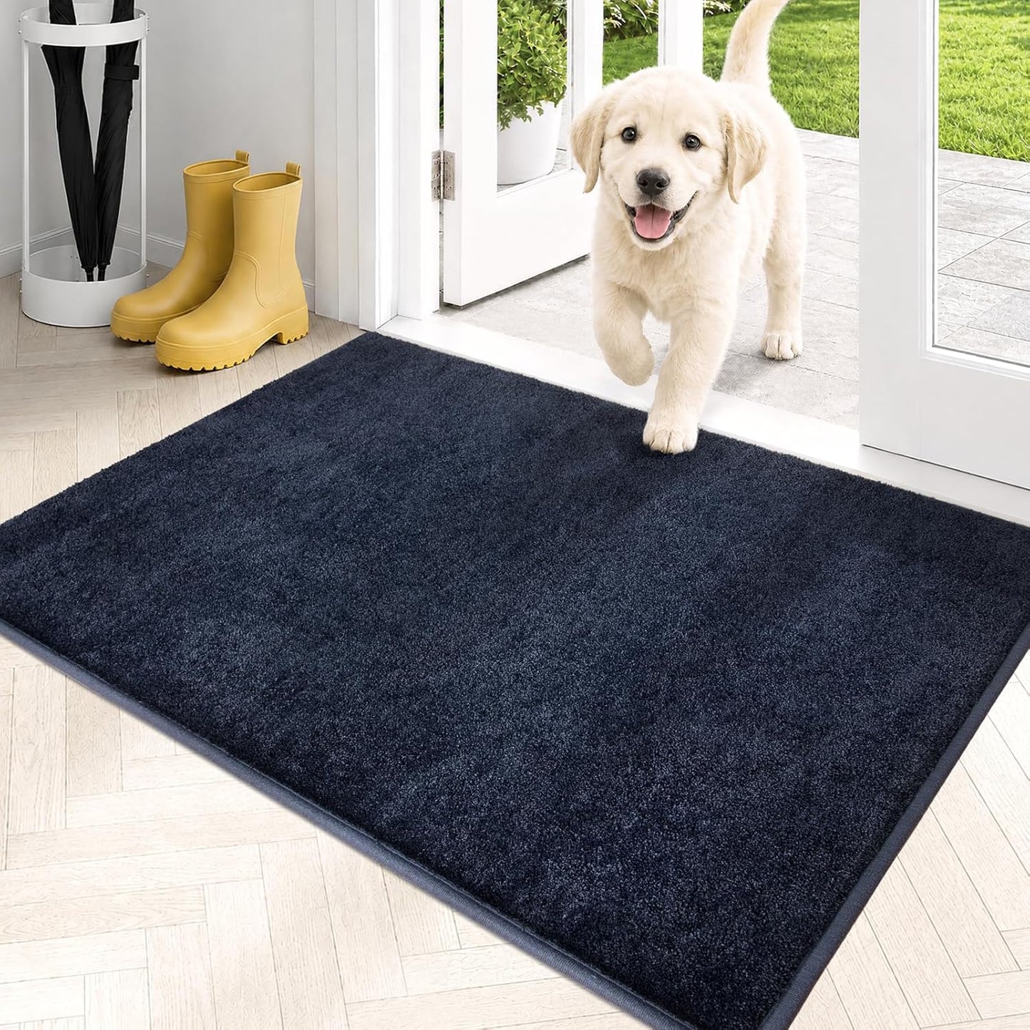 PURRUGS Dirt Trapping Door Mat 20" x 31.5", Non-Slip Machine Washable Entryway Rug, Dog Doormat, Indoor Front Door Mat, Super Absorbent Entry Rug for Muddy Shoes & Paws, Bluish Grey-Black
