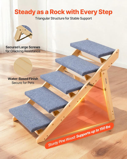 VEVOR Wood Pet Stairs, 2-Step Dog Stairs for Beds, Sofa & Cars, 110lbs Load Capacity, Floded Flat Design, Stable & Sturdy Cat & Dog Step Ladder for Small Medium Large Older Pet Puppy Essentials