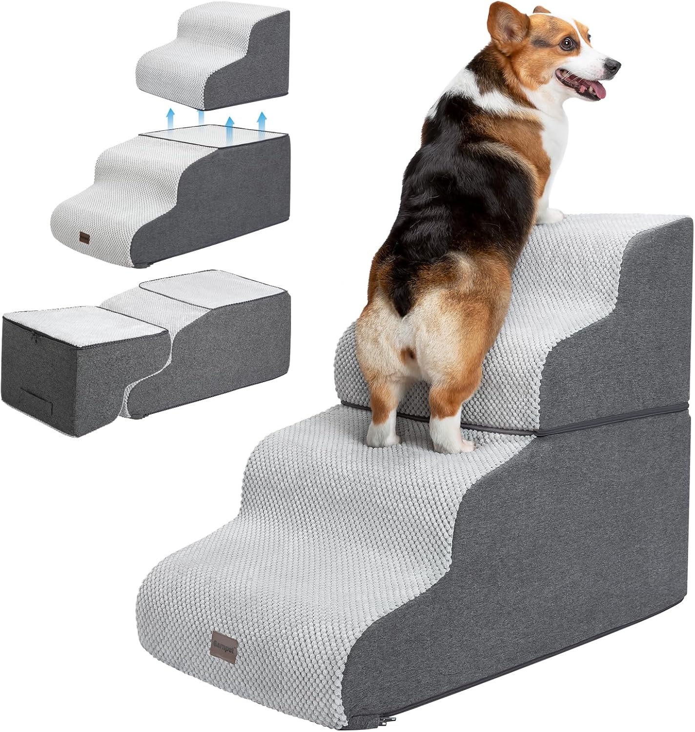 Garnpet Dog Stairs for High Beds, 4-Step Dog Steps for Small Dogs and Cats, Foldable Pet Stairs for High Bed Climbing, Non-Slip Balanced Pet Step Indoor, Dark Grey