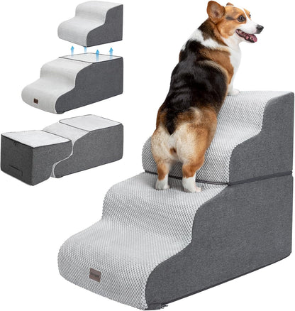 Garnpet Dog Stairs for High Beds, 4-Step Dog Steps for Small Dogs and Cats, Foldable Pet Stairs for High Bed Climbing, Non-Slip Balanced Pet Step Indoor, Dark Grey