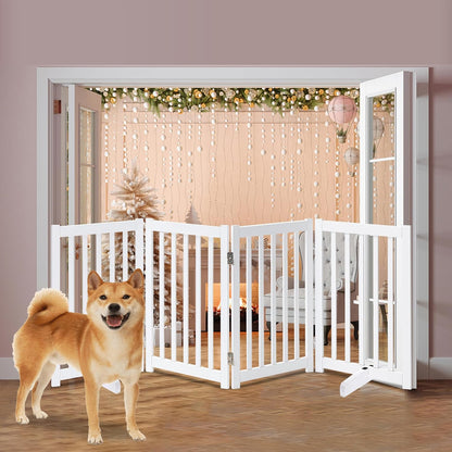 LZRS 2-Panel Wooden Free Standing Foldable Dog Gate Indoor – Solid Hardwood 24" High, Step-Over Safety Pet Gate for Doorways, Stairs & Small Spaces - Indoor Use, White