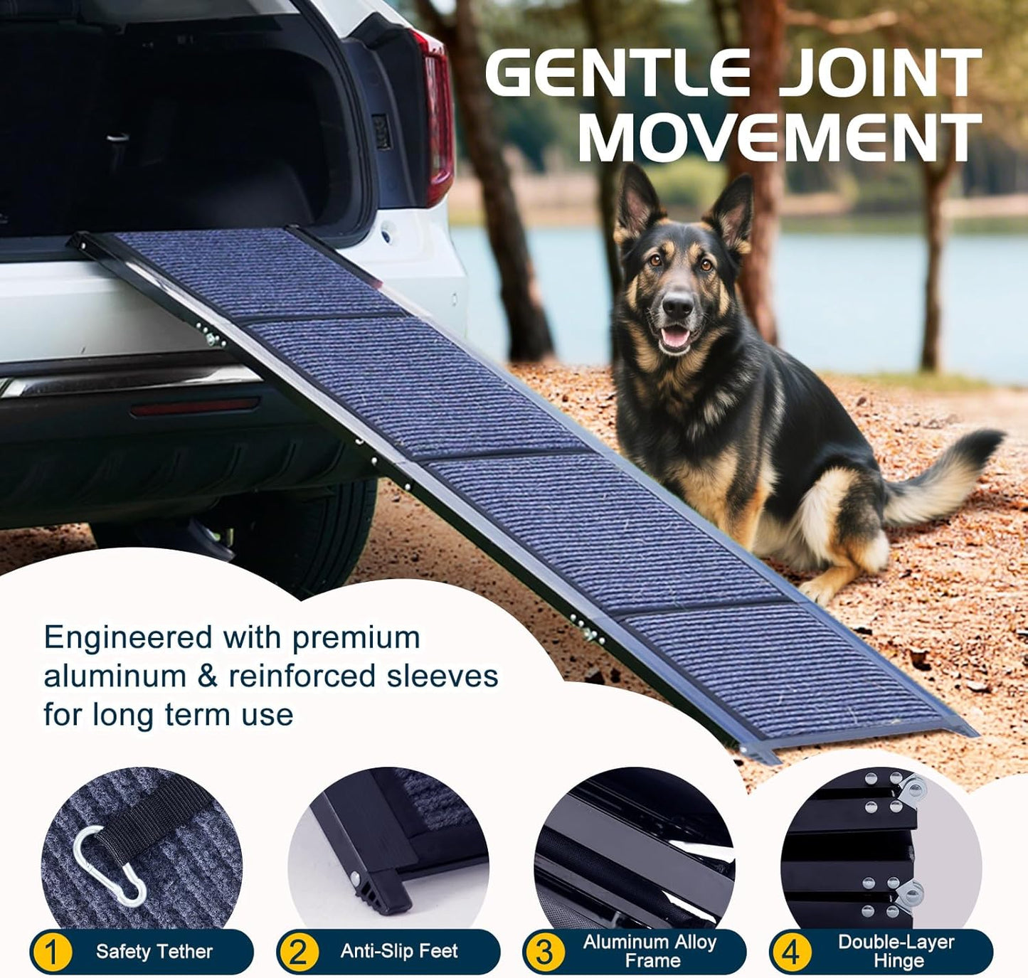 DoCred Dog Ramp for Car, 71'' L x 20'' W Dog Ramps for Large Dogs, Extra Wide Pet Ramp with Non-Slip Surface for Medium & Large Dogs to Get in Car, SUV & Truck, Supports Up to 250 Lbs