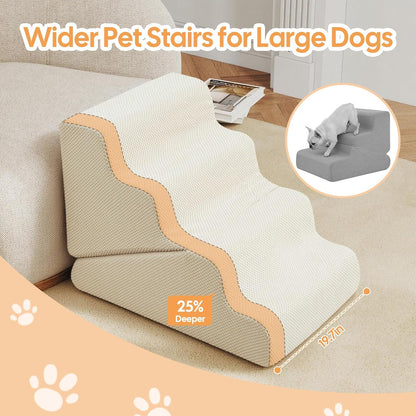 Dog Ramp for Bed, 23" H Dog Stairs for High Bed, 2 in 1 Pet Steps for Small Dogs, 5-Step Foldable Transformable Large Cats Ramp to Get on Couch, Non-Slip Balanced, Grey
