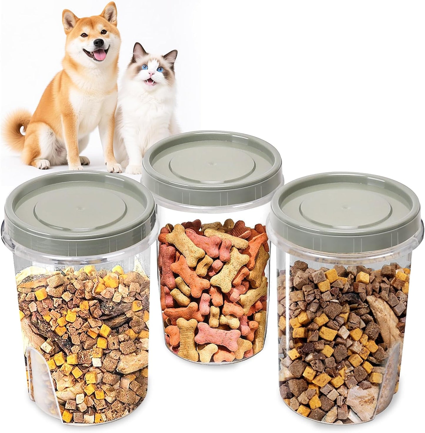 3 Pack Dog Treat Container - Airtight Dog Treat Holder with Lid - Reusable Cat Treat Container - Cute Cat Treat Cookie Container Set - Plastic Pet Dog Cat Food Storage Container