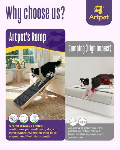 Dog Ramp for Small Dogs for Couch & Bed, Dachshund Joint Care Ramp,Foldable, Anti-Slip, Portable, Height Adjustable, Supports Up to 35 lbs