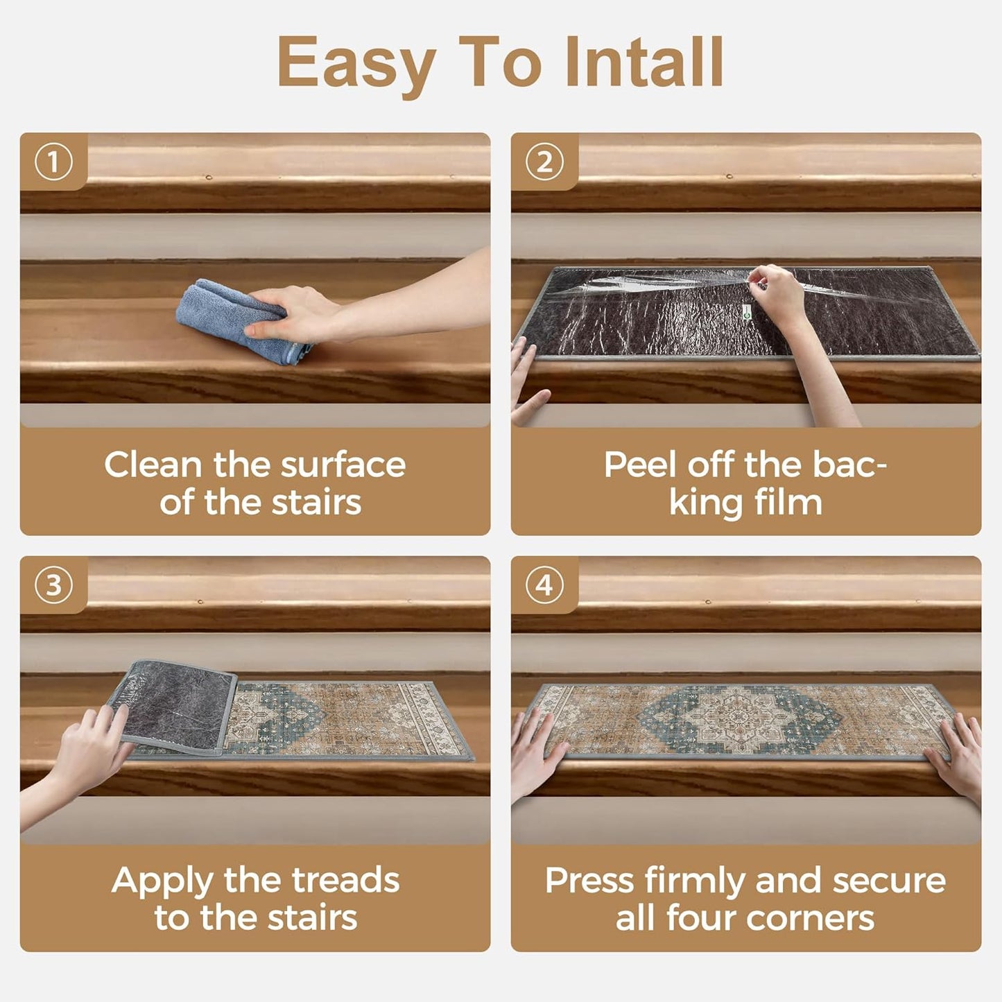 sarben Non Slip Stair Treads for Wooden Steps 15PCS - 8"x30" Indoor Safety Carpet, Edging Mats with TPE Adhesive Backing, Pet and Elderly Friendly Stair Rugs (Taupe) - Colors B