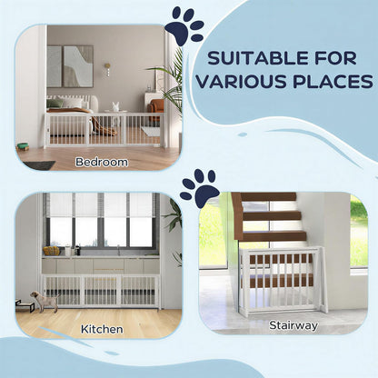 PawHut Freestanding Pet Gate, Wooden Dog Gate with 28"-75" Retractable Length, Support Feet, Non-Slip Mats, 3 Panel Pet Gate for Indoor, Stairway, Doorway, White