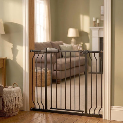 Extra Wide Baby Gate 85.8-90.5" Dog Gate Indoor Pressure Mounted No Drill Safety Gate for Large Entries, Kitchen,Stairs & Doorways, Black Metal Indoor Pet Gate for Kids & Dogs