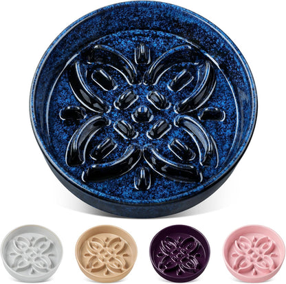vancasso Ceramic Slow Feeder Dog Bowls, Puzzle Dog Food Bowls with Floral Maze, Anti -Slip Pet Food Dish for Small Breed, 0.6 Cups, Pink