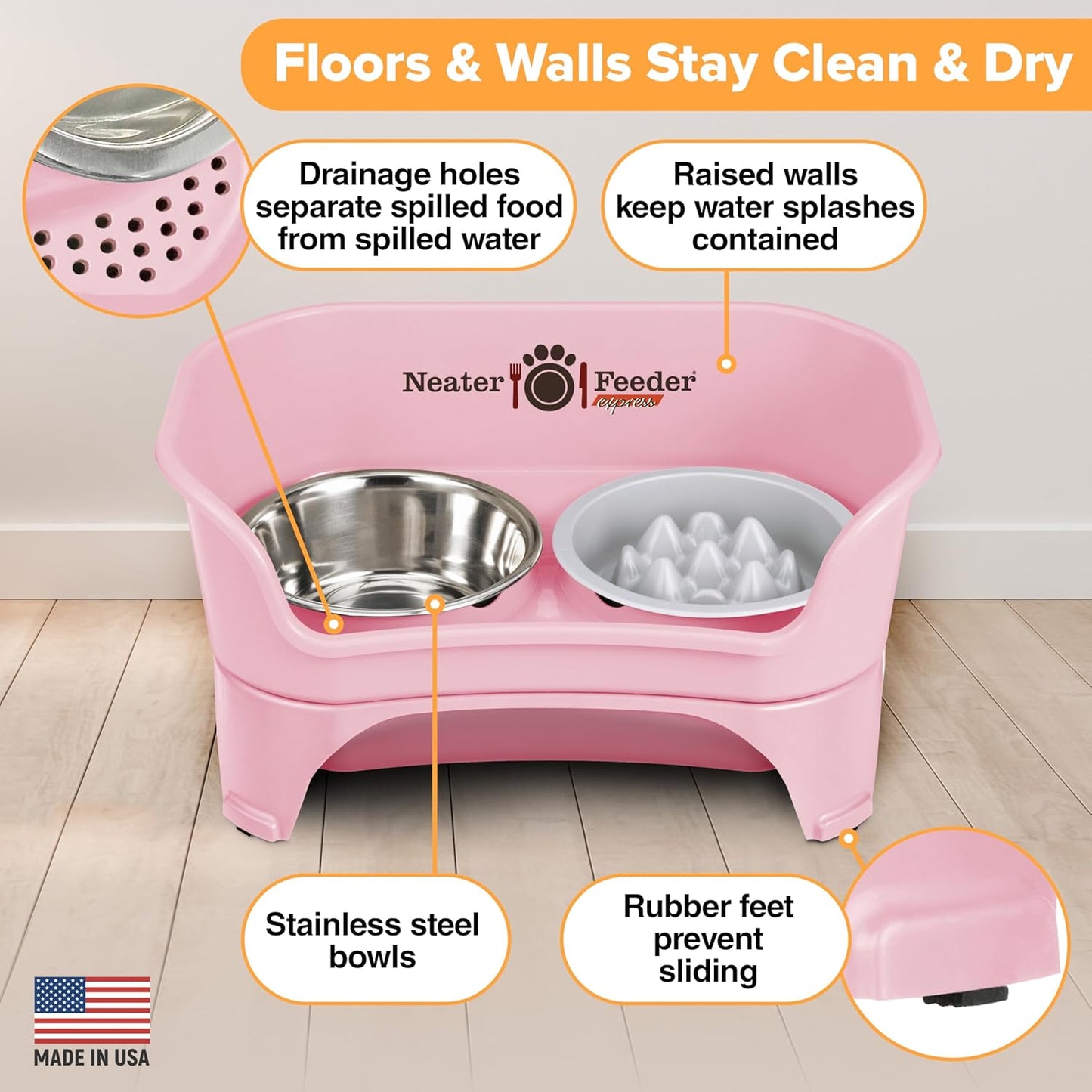 Neater Feeder Express Mess Proof Dog Bowls Elevated for Small Breeds under 15 Lb, Made in USA, No Spill Raised Dog Food Bowl Stand, Stainless Steel Food and Water Bowl Set, Feeding Station, Cappuccino
