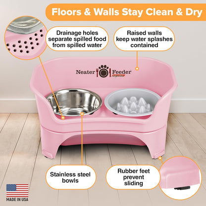 Neater Feeder Express Mess Proof Dog Bowls Elevated for Small Breeds under 15 Lb, Made in USA, No Spill Raised Dog Food Bowl Stand, Stainless Steel Food and Water Bowl Set, Feeding Station, Cappuccino