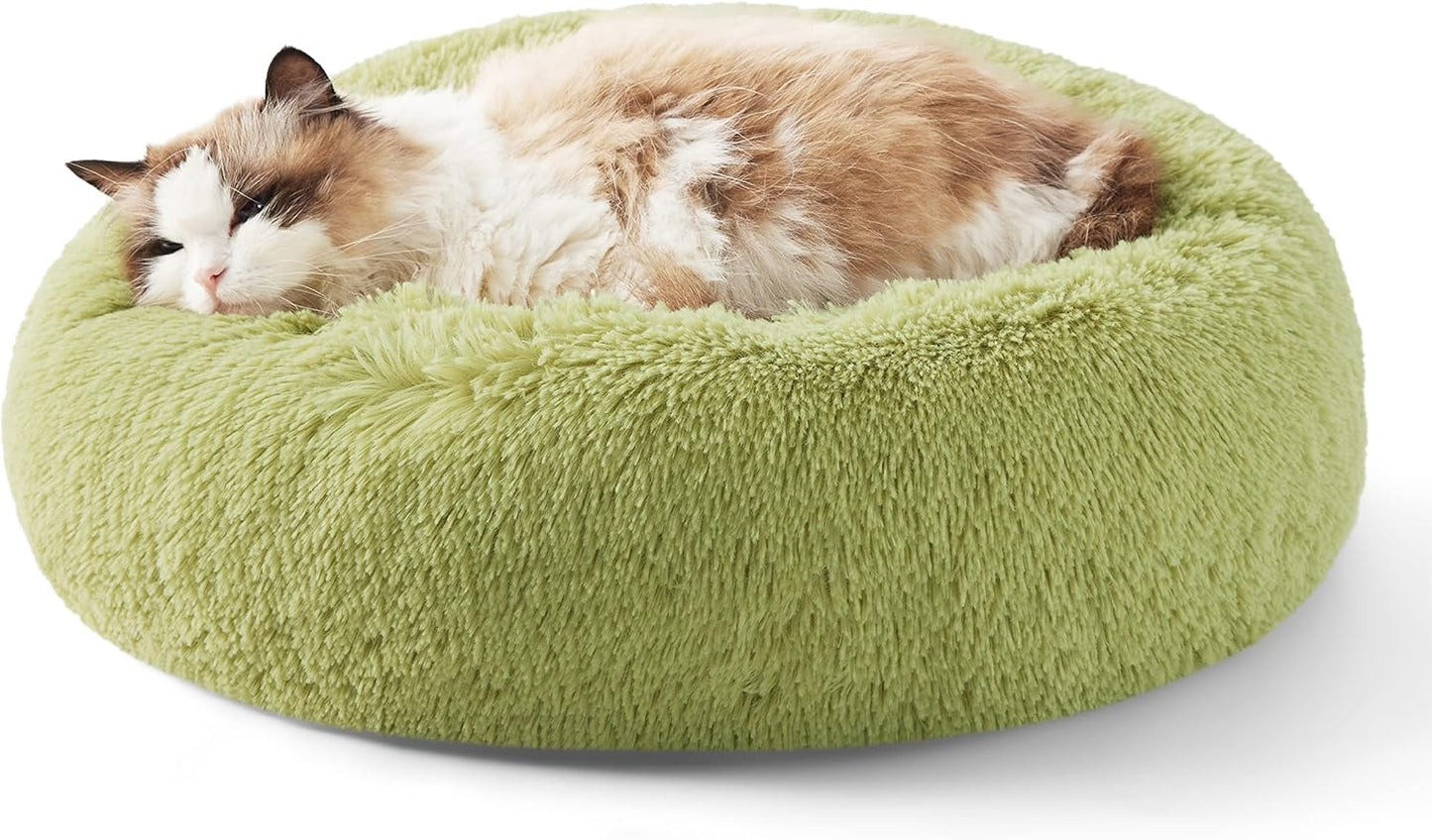 Bedsure Calming Dog Bed Medium Size Dog - Donut Washable Medium Pet Bed, 30 inches Anti-Slip Round Fluffy Plush Faux Fur Cat Bed, Fits up to 45 lbs Pets, Camel