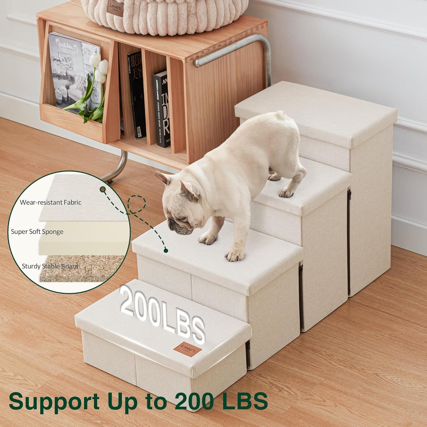 Love's cabin Dog Stairs with Storage 13" H, Foldable Pet Stairs for Small Medium or Large Dogs, Cat Puppy Steps Ramp with Zip up to 150 lbs, Solid Grey, 2 Steps