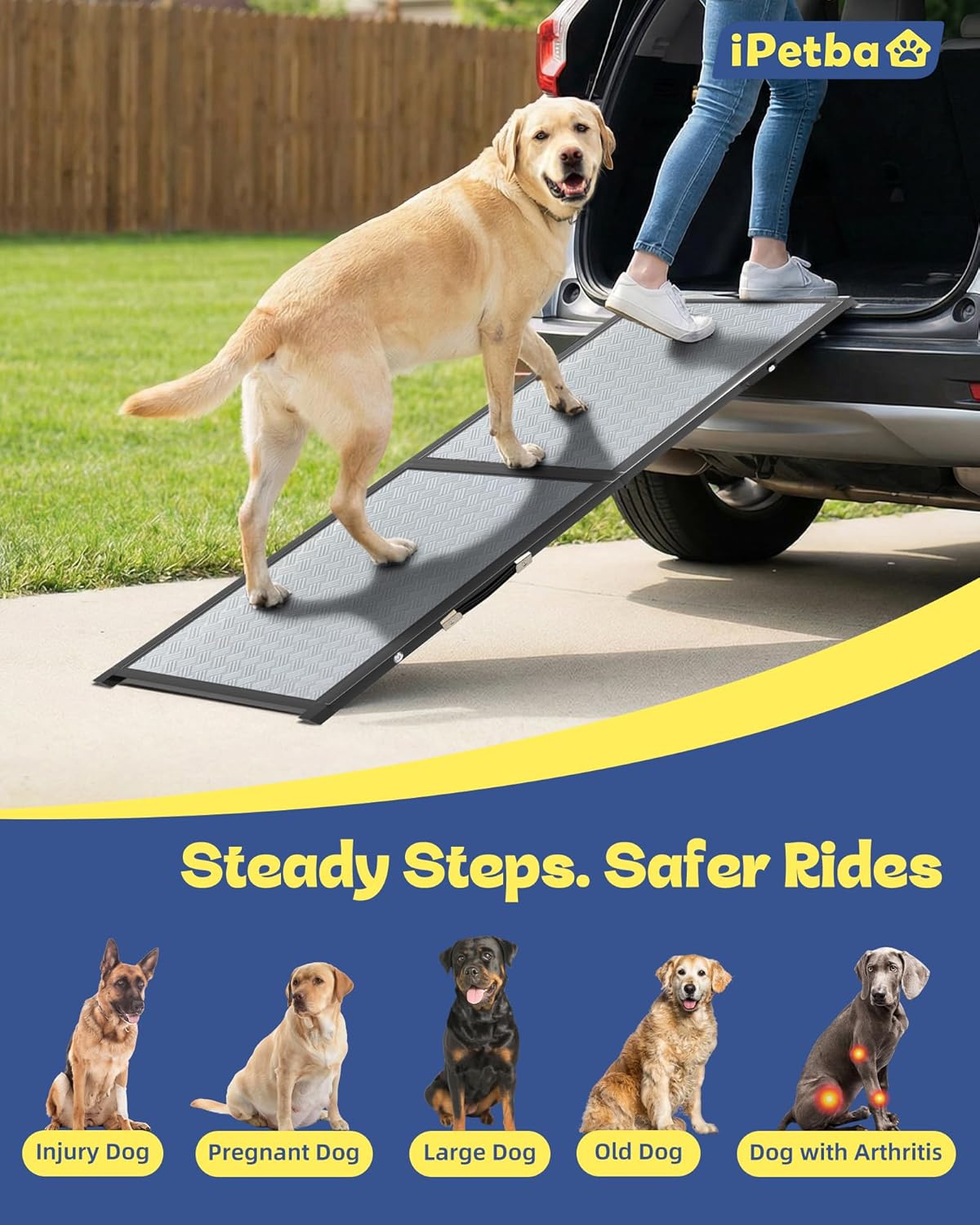 Dog Ramp for Bed & Couch for Small & Medium Dogs - Joint-Friendly, Anti-Slip, Adjustable, Odor-Free, Up to 70 lbs