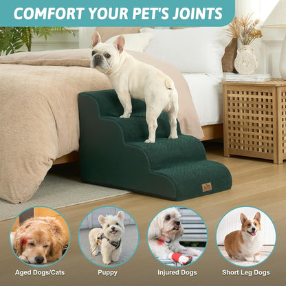 COZY KISS Dog Stairs for Small Dogs 15.7" H, Curved Dog Step for Puppy, Older Cat, Medium Pet Ramp for Sofa, Couch or Chair, Ladder with High Density Foam, 3 Step, 15.7x22.4x15.7 inch, Beige