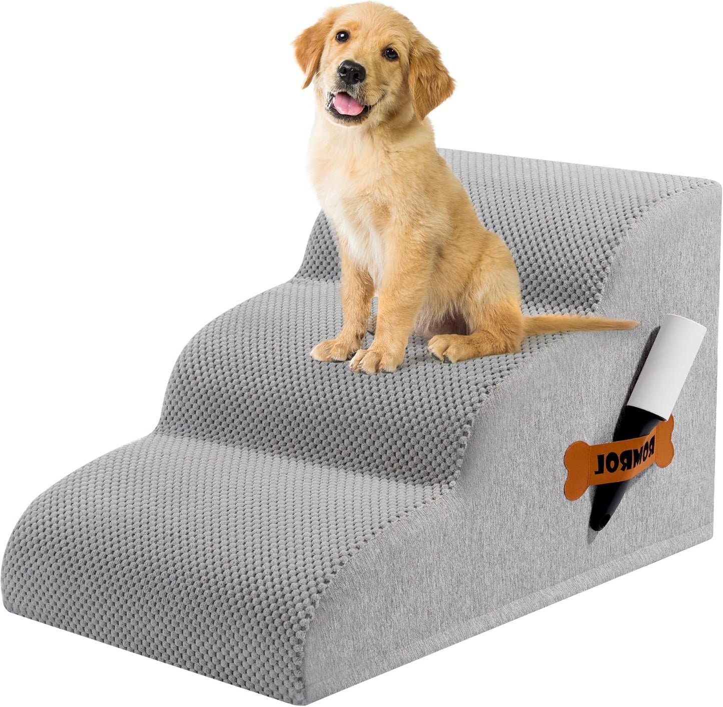 Romrol Dog Stairs Ramp for High Beds Couches, High Density Foam Pet Steps with Durable Non-Slip Waterproof Fabric Cover, Dog Stairs for Small Dogs or Cats or Pets, 5-Step, 22 Inch, Grey