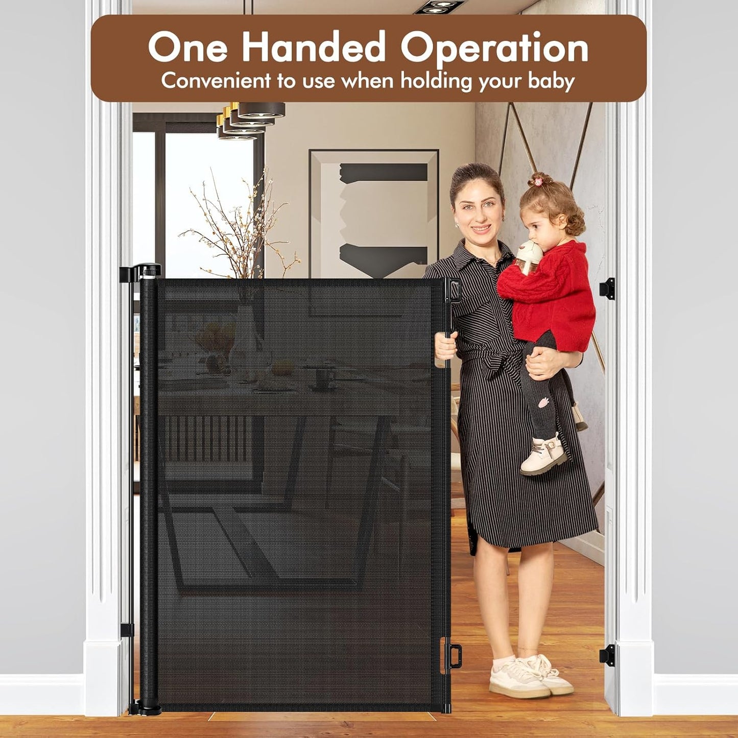 48" Tall X 135" Extra Wide Retractable Baby Gates for Large Openings, Extra Tall Dog Gates for Doorways Large Baby Gate Mesh Gate Cat Gate - Upgraded Height to Prevent Jumping Over, Black