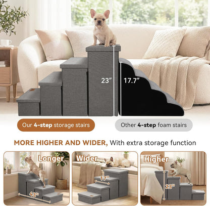 Zerbuger Wider Dog Ramp for High Bed with Storage 18" H, Foldable Dog Stairs for Small Medium Large Older Senior Animal, Sturdy Dog Step for Climbing Bed or Couch, Arthritis-Friendly (Gray, No Condo)