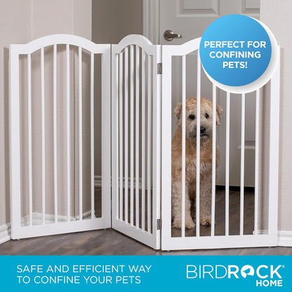 INTERNET'S BEST Arched Top Dog Gate | 4 Panel, 24" H Wooden Pet Barrier for Dogs or Cats | Freestanding Folding Room Divider for Doorways, Hallways, Stairs, and Porch | Portable, Extra Wide | Espresso