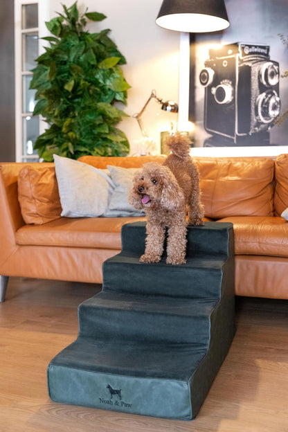 Noah & Paw Dog Stairs, Dog Ramp for Bed (20" Extra Wide) Pet Stairs for High Bed, Design to Fit Small and Large Breeds, Durable 5 Pet Steps for Couch (35 Foam Density) Leather Collection