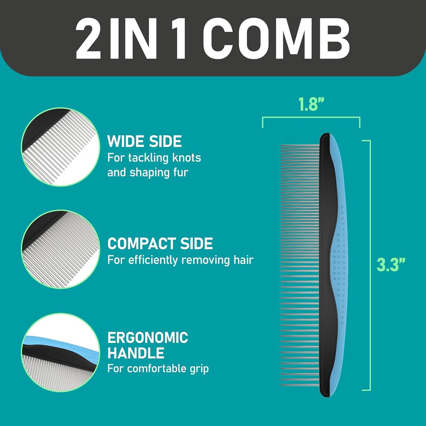 Maxpower Planet Hair Brush - Double Sided Shedding, Dematting Undercoat Rake for Dogs and Cats - Extra Wide Dog Grooming Brush, Reduce Shedding by 95%, Turquoise