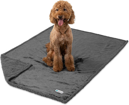 PetAmi Waterproof Dog Blanket for Couch, Large 60x40, Pee Proof Sherpa Fleece Reversible Pet Throw, Furniture Protector for Bed Sofa Kennel, Soft Washable Cover for Medium Dogs Cats, Grey Sherpa