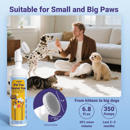 Paw Cleaner for Dogs and Cats, No-Rinse Puppy Paw Washer, Larger 7oz Dog Foaming Foot Cleanser with Scrubber Brush for Dirty Paws, Safe and Hypoallergenic, Dog Essential and Grooming Supplies