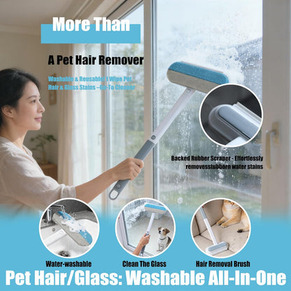 Magic pet Hair Remover Set for Dogs & Cats, Includes 4-in-1 Extended Handle Hair Brush, Hair Glove & Free Metal Storage Hook, Works Great on couches, Carpets, Furniture, car Seats and Hard Surfaces.