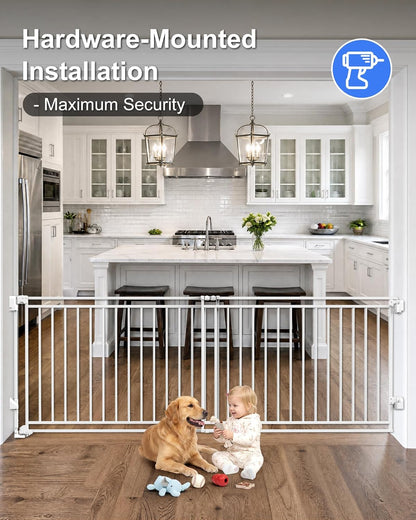 Betertek 45-80" Extra Wide Baby Gate for Large Openings-No Bottom Bar&Extra Wide Walk Thru Door, Chew&Impact Resistant Metal Heavy Duty Dog Gate, Hardware Mount Safety Indoor Extra Long Pet Gate