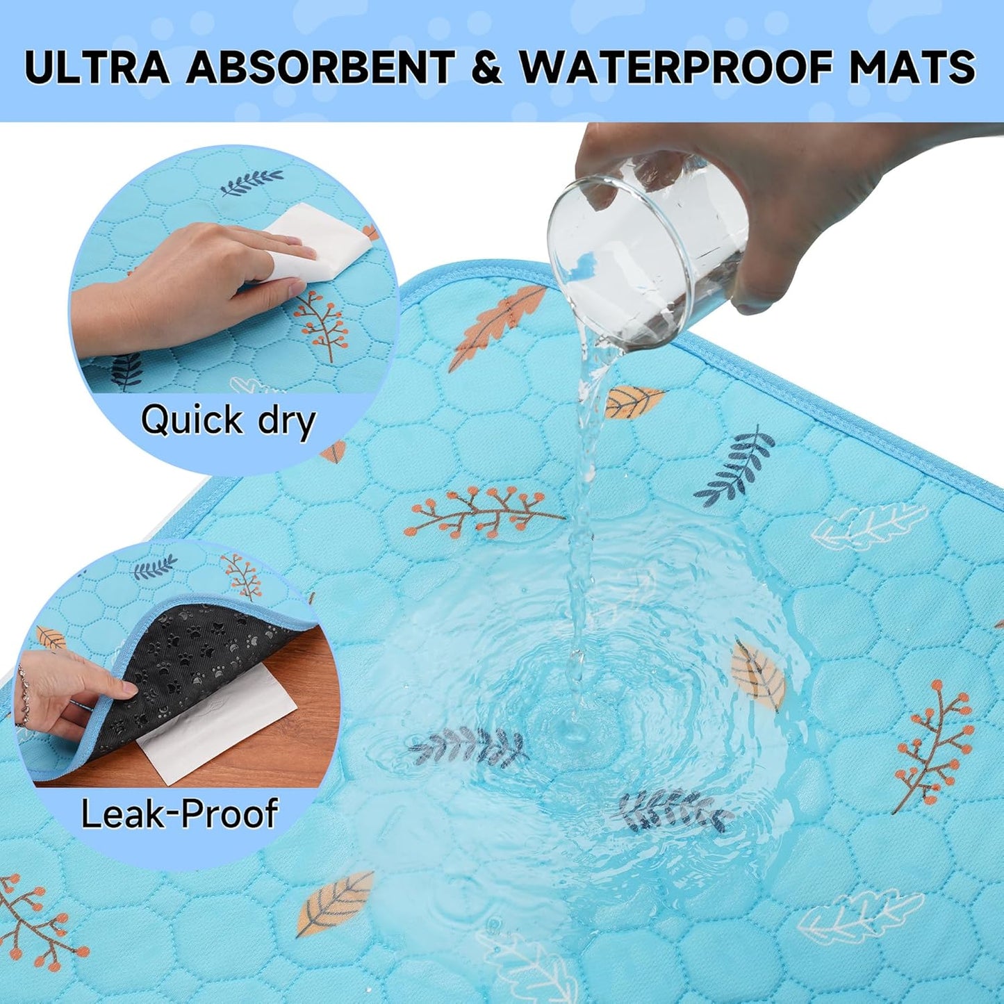 Sunheir Washable Pee Pads for Dogs Large 48" x 48" 2-Pack Reusable Puppy Pads Pet Training Pads, Absorb Dog Mats, Whelping Pad, Non-Slip Protects Against Urine Leakage (Leaves - Deep Grey, 48x48)