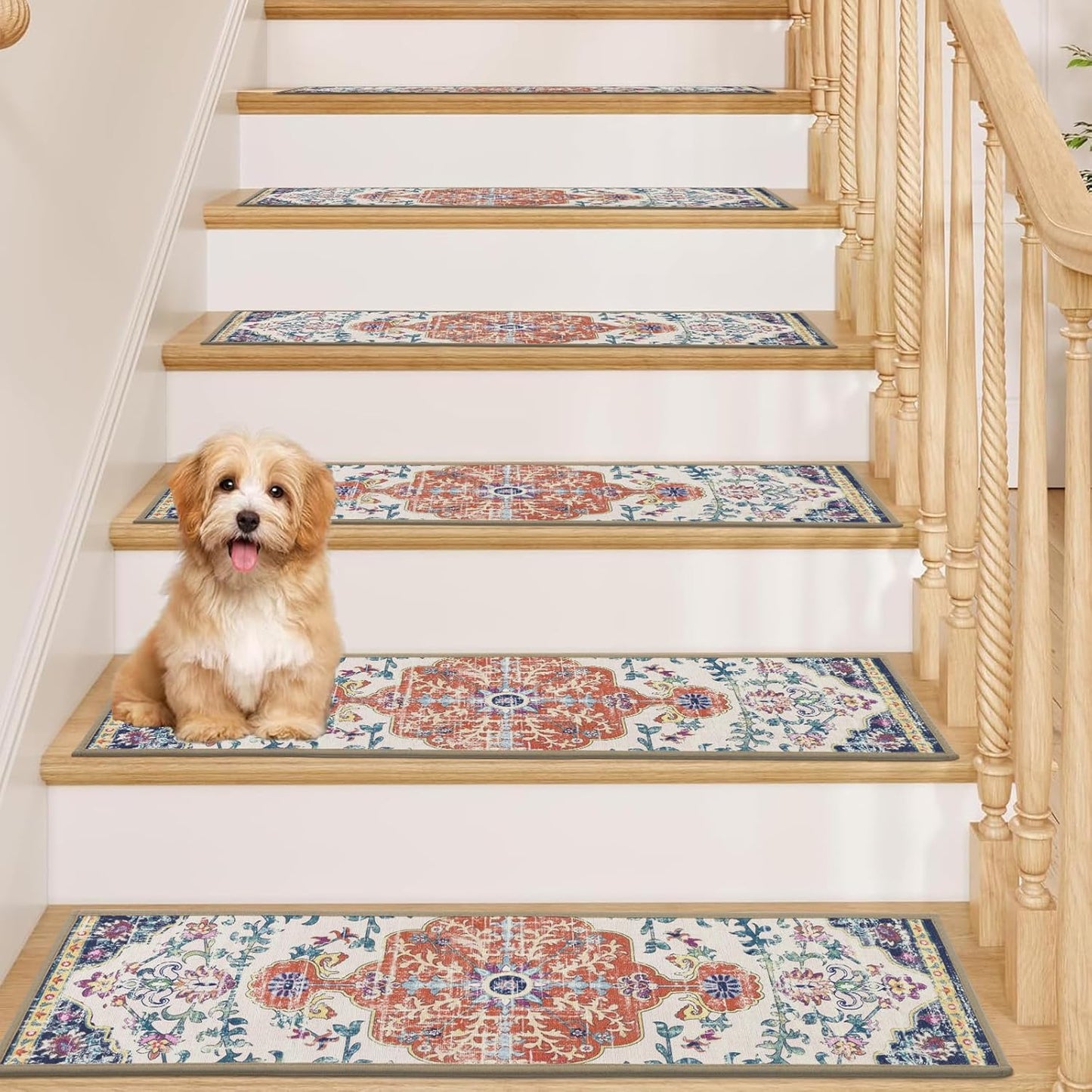 Pauwer Carpet Stair Treads for Wooden Steps Indoor 15 Pack 8" X 30" Peel and Stick Stair Treads Non Slip Staircase Step Treads Reusable Stair Runner Rugs for Dogs, Kids and Elders