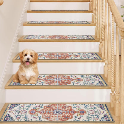 Pauwer Carpet Stair Treads for Wooden Steps Indoor 15 Pack 8" X 30" Peel and Stick Stair Treads Non Slip Staircase Step Treads Reusable Stair Runner Rugs for Dogs, Kids and Elders