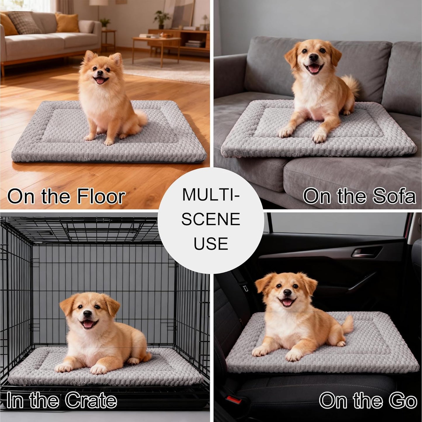 Dog Bed Mat, Reversible Crate Pad & Cute Dog Bed - Machine Washable Kennel Mat with Ultra Soft for Small Dogs (Cool/Warm), 24" x 18", Grey&Star