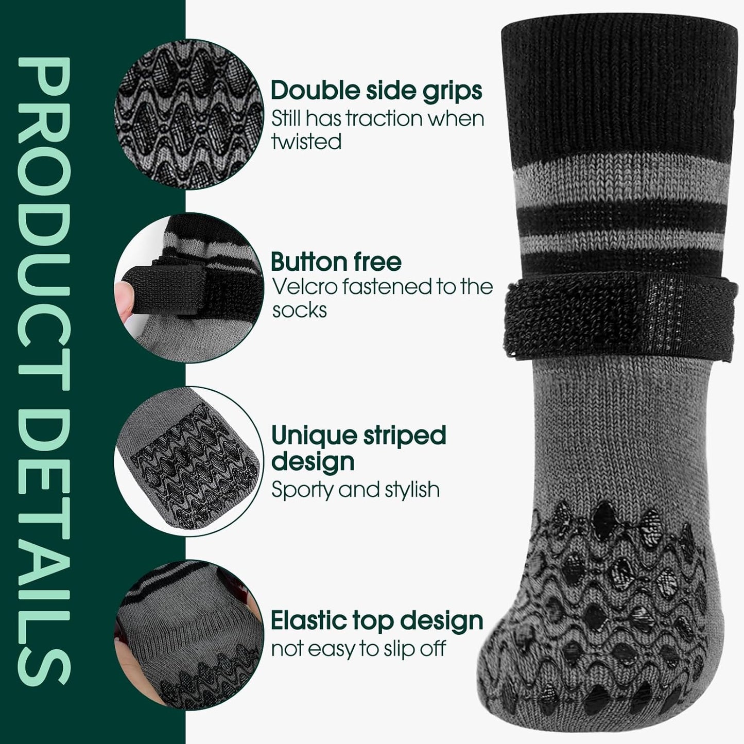 Kuoser Non Slip Dog Socks for Hardwood Floors, Dog Grippy Socks with Double-Sided Traction, Anti Slip Dogs Booties Paw Protectors to Prevent Licking Paws for Small Medium Large Senior Dogs, 4 Pack-M