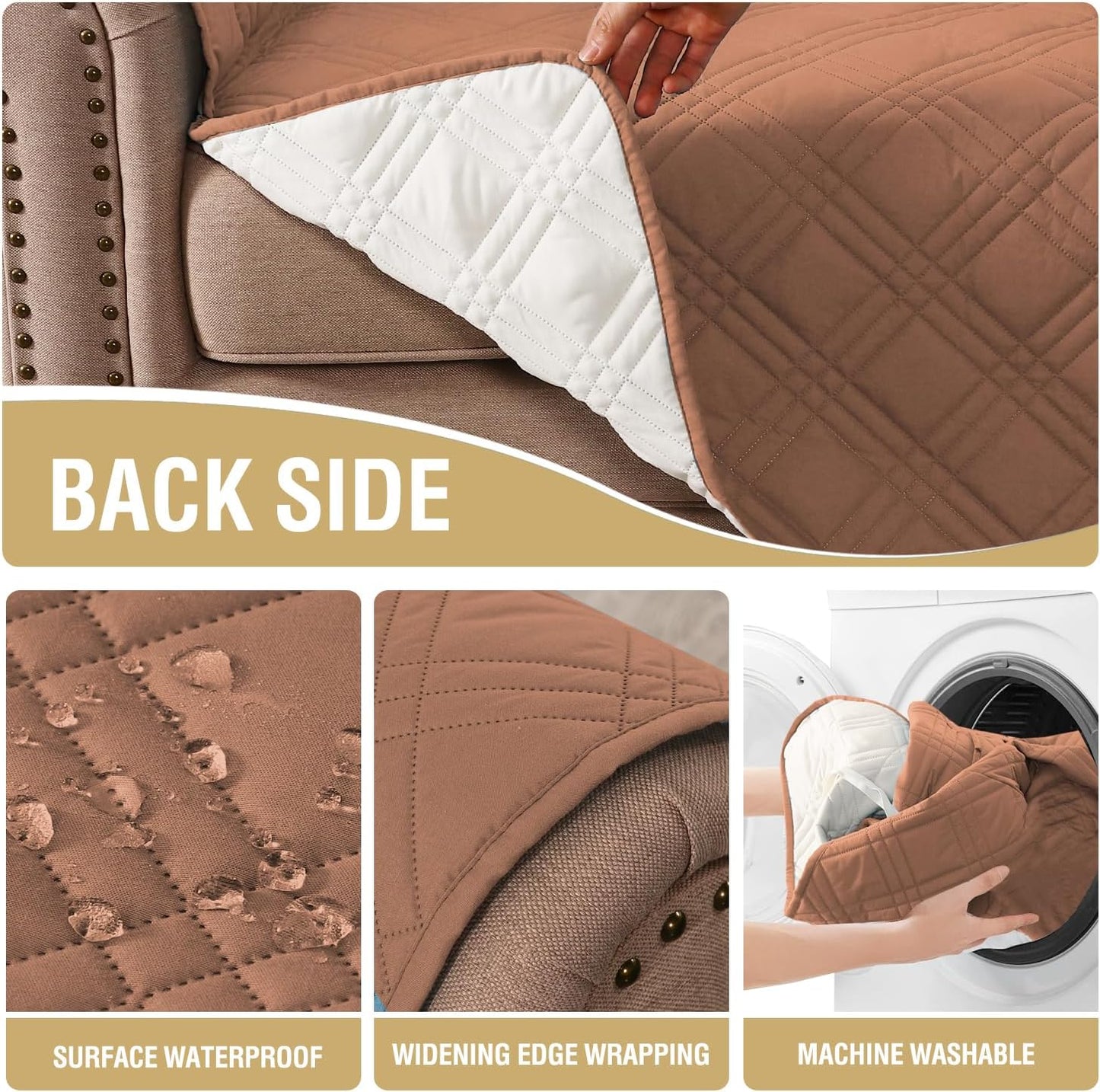 H.VERSAILTEX 100% Waterproof Slipcovers for Couches and Sofas Modern Pet Couch Cover Thick Soft Furniture Protector with Elastic Straps(Sofa, Lily Pad/Beige)